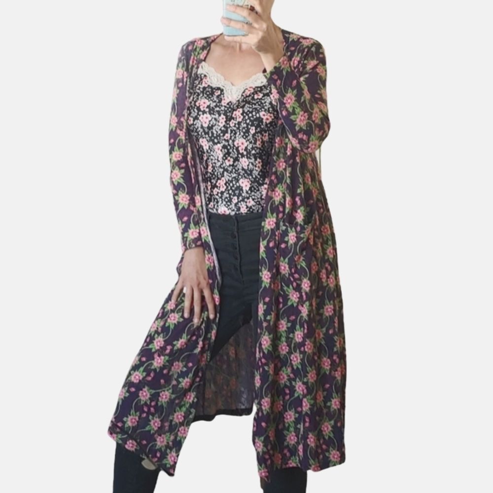 Lularoe Sarah floral cardigan duster long shirt boho top purple pink green